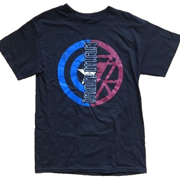 Captain America Iron Man Marvel Ambigram T-Shirt - Picture 1 of 2